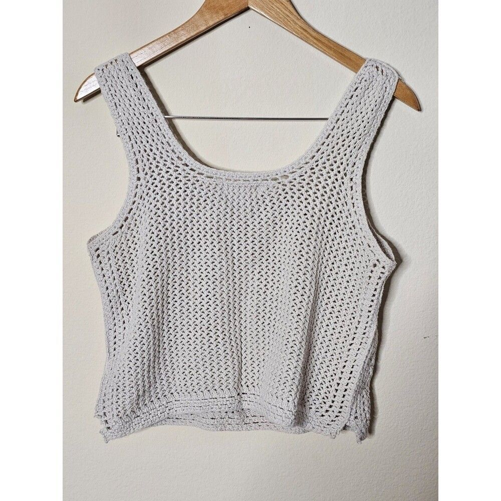 Jessica Simpson Crop Top Women Sz Large Sleeveless Crochet Knit Boho Cottageore - Picture 3 of 6